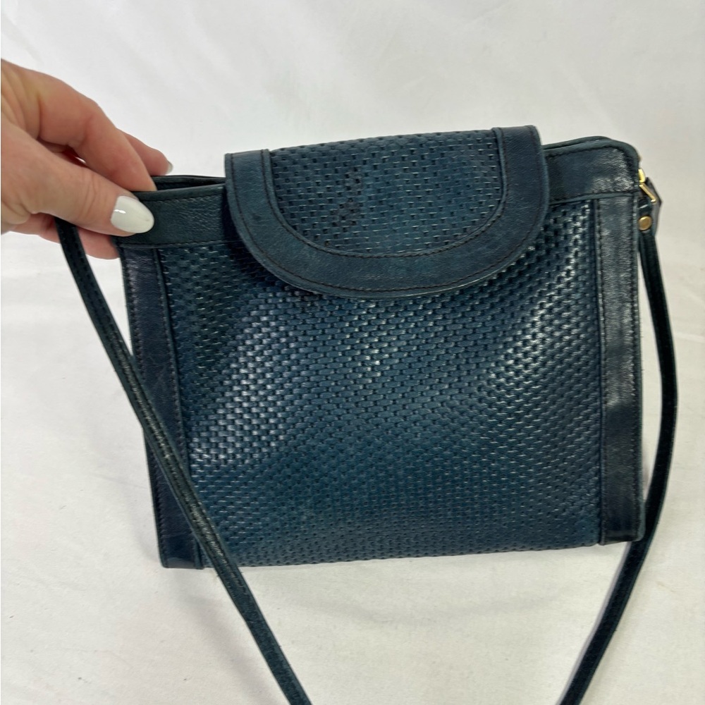 Vintage Elegant Blue Woven Leather Bag Made for Bloomingdale’s
